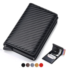 Carteira masculina slim em microfibra, abaixo o mesmo modelo apresentando seu interior.