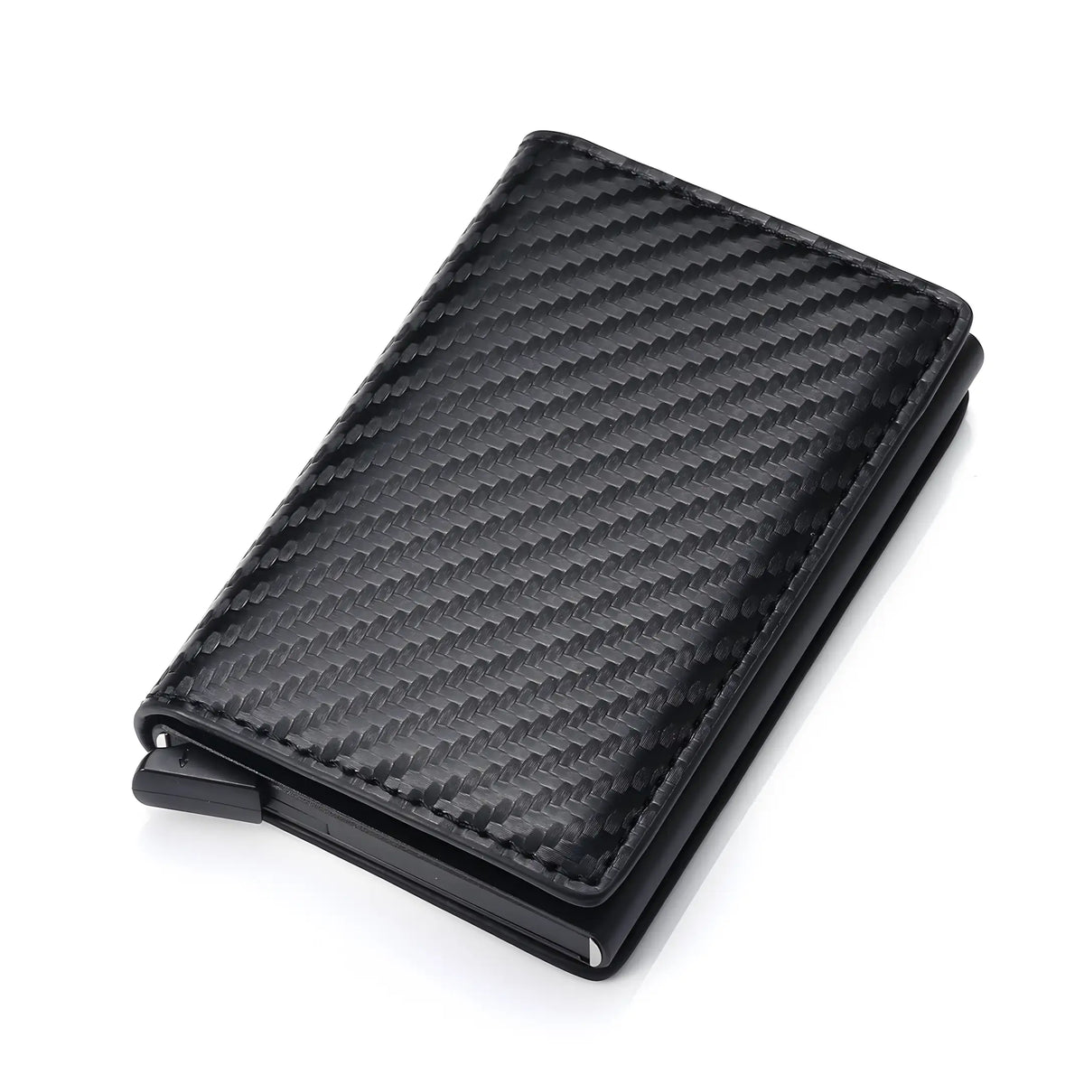 Carteira masculina slim em microfibra enquadrada em um fundo branco.