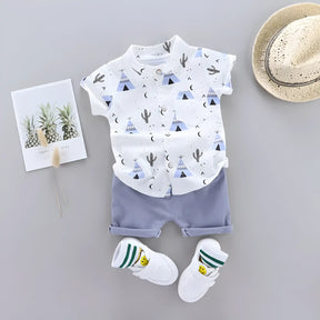conjunto infantil masculino camisa e short modelo na cor azul