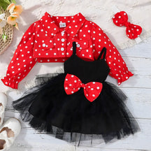 Conjunto infantil menina jaqueta e vestido na cor vermelho.
