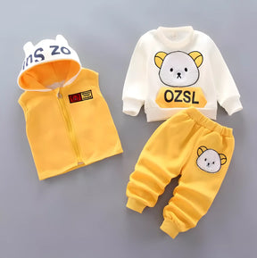 Conjunto moletom infantil unissex com blusa, calça e colete na cor amarelo-02.