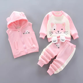 Conjunto moletom infantil unissex com blusa, calça e colete na cor rosa-02.