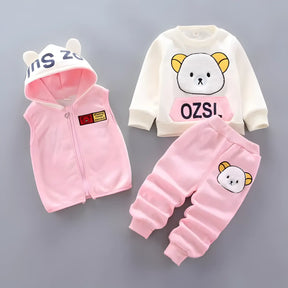 Conjunto moletom infantil unissex com blusa, calça e colete na cor rosa-03.