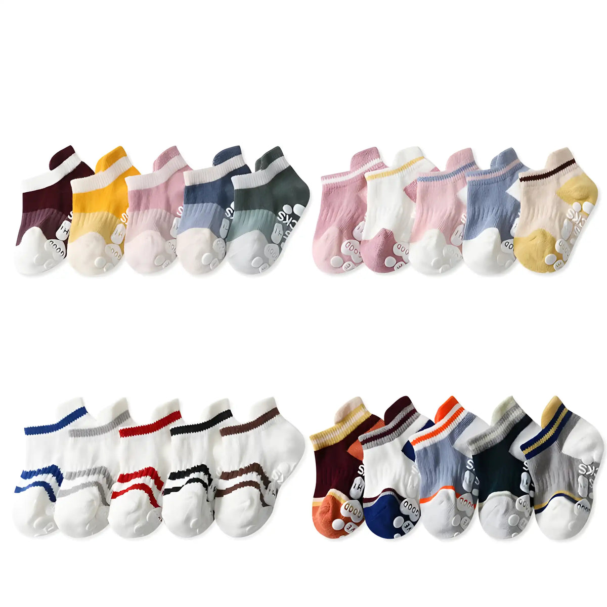 Todos os modelos da Meia Infantil Antiderrapante Kit 05 Pares em um fundo branco
