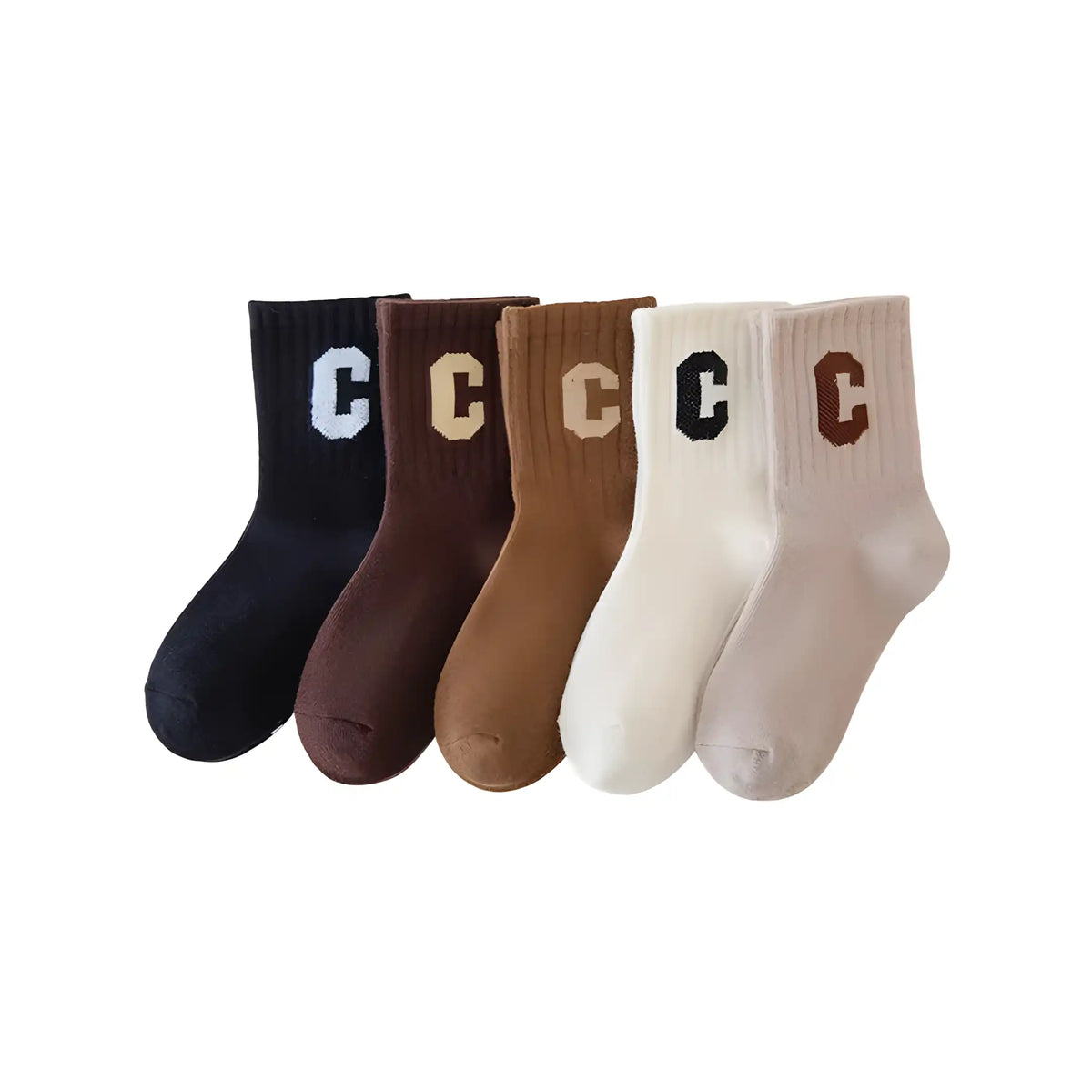 meia infantil malha em algodão kit com 5 pares lado a lado em um fundo branco.