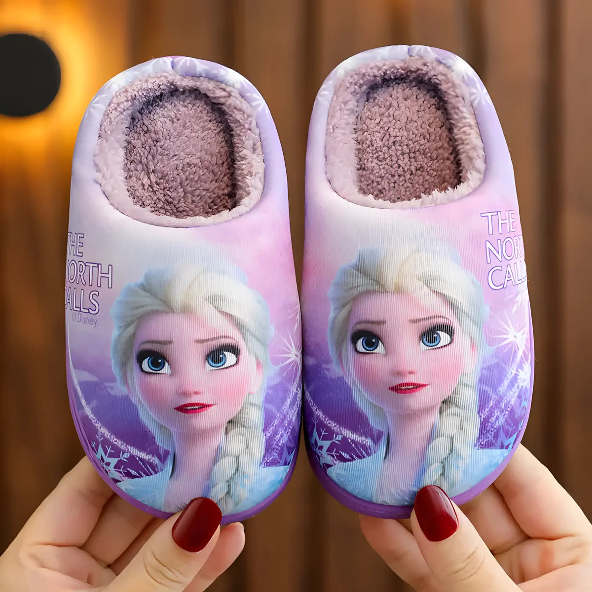 Pantufa Infantil Feminina Princesa Elsa Frozen Forro Pelúcia Palmilha PU