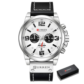 Relógio masculino estilo militar modelo de cor prata e branco.