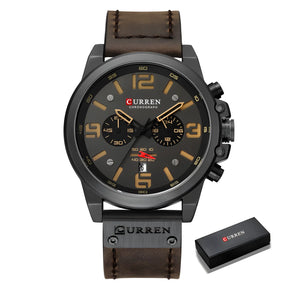 Relógio masculino estilo militar modelo de cor preto e amarelo.
