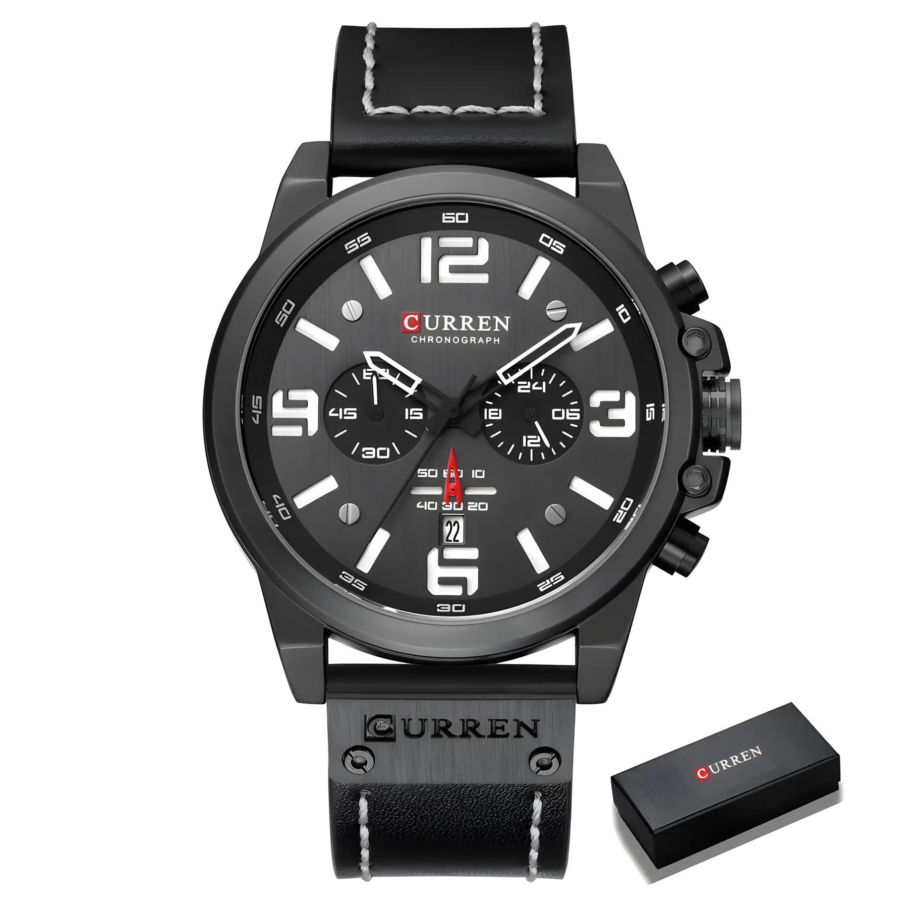 Relógio masculino estilo militar modelo de cor preto e branco.