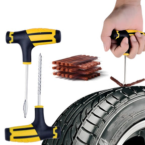 demonstração do uso do kit de reparo de pneu.