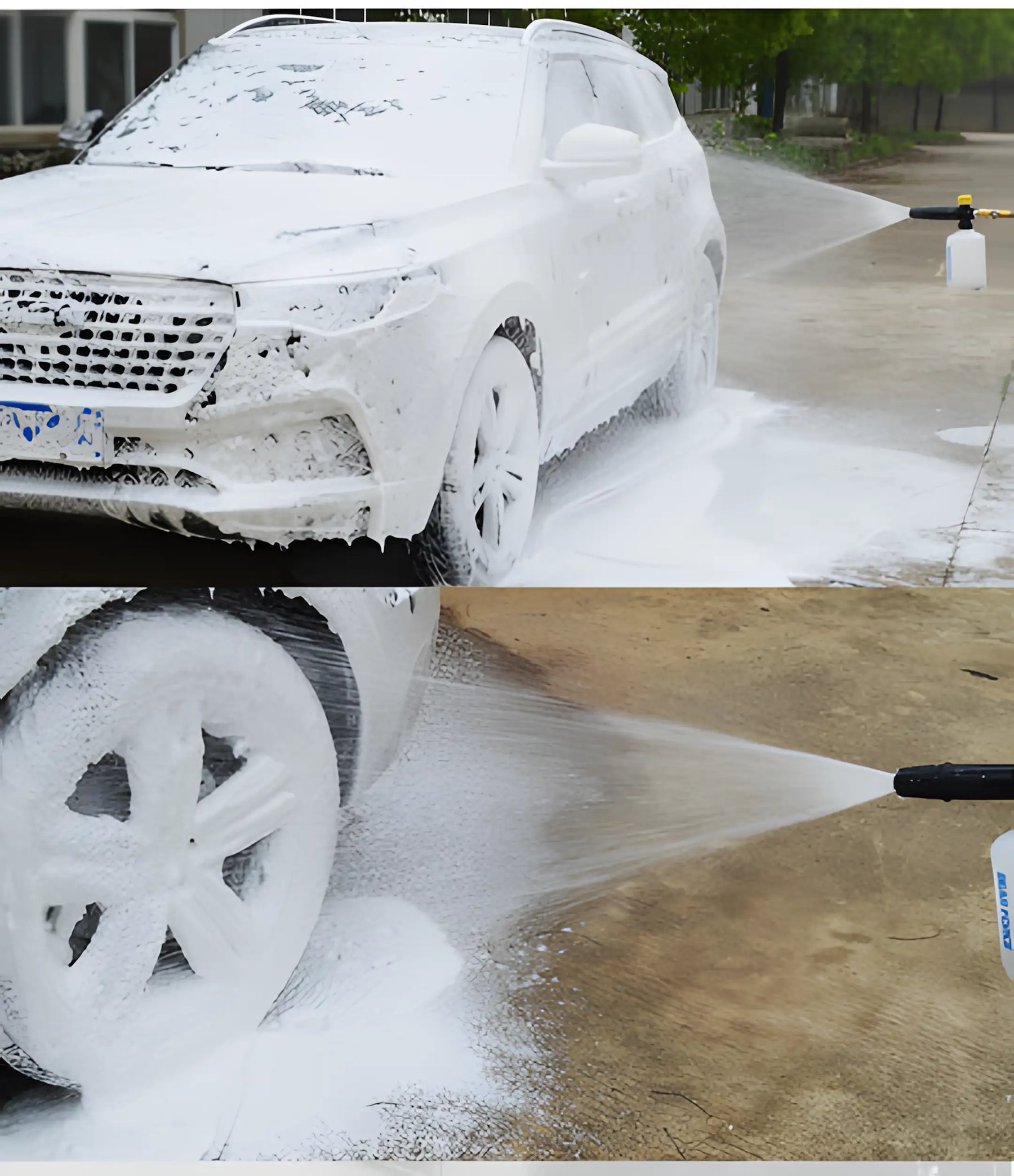 carro coberto de espuma demonstrando a eficácia do snow foam.